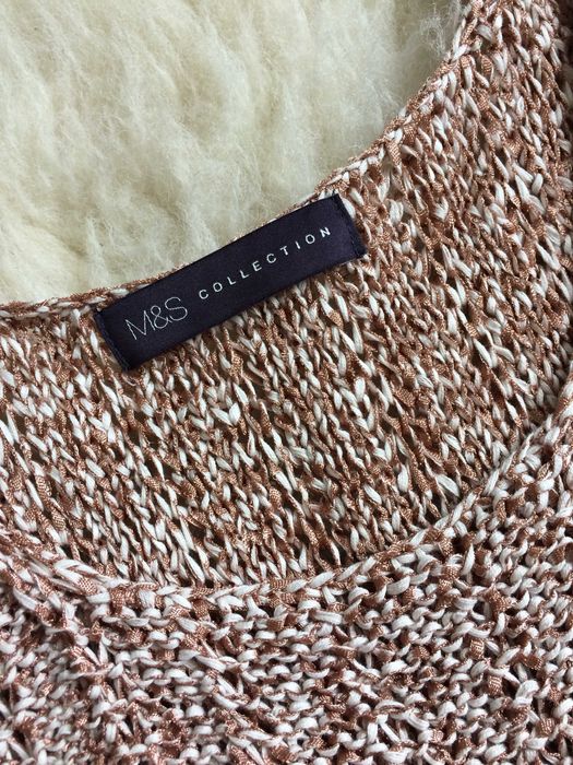 M&S top beżowy brązowy melanż dzianinowy długi oversize boho 3XL 46