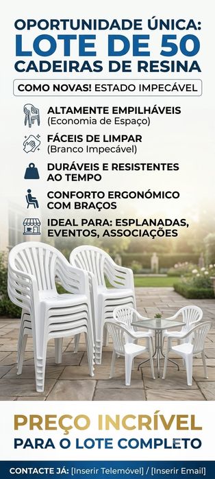 Oportunidade: Lote de 50 Cadeiras de Jardim "Casablanca" – Como Novas!