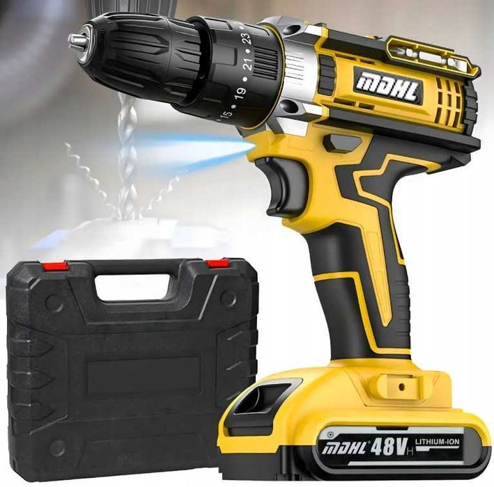 Udarowa Wiertarko-Wkrętarka Akumulatorowa Zestaw Bity Nowa Wkrętarka