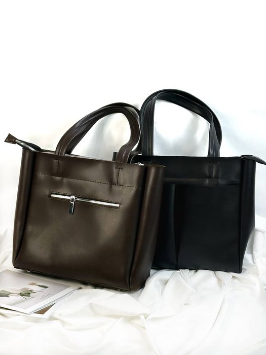 Стильний коричневий шопер під ноутбук та А4. Чорний иа коричневий