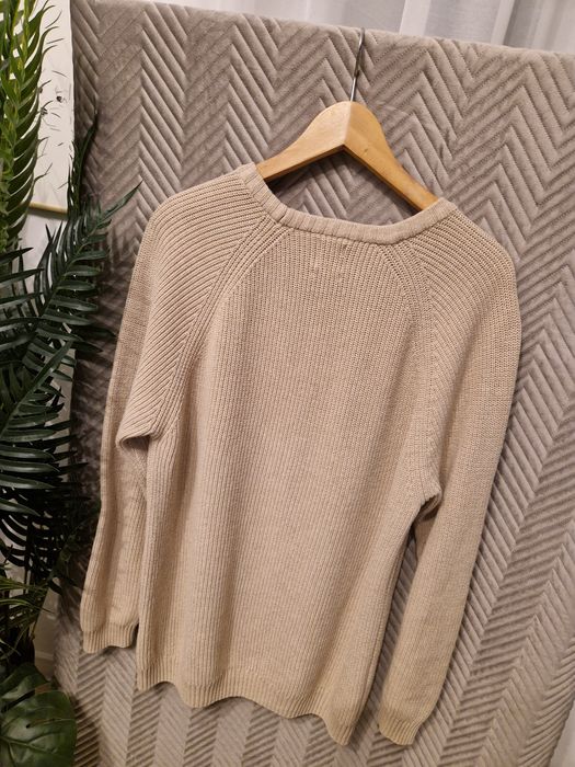 ZARA M / 38 męski sweter 100% bawełna beżowy jasny camel dłuższy