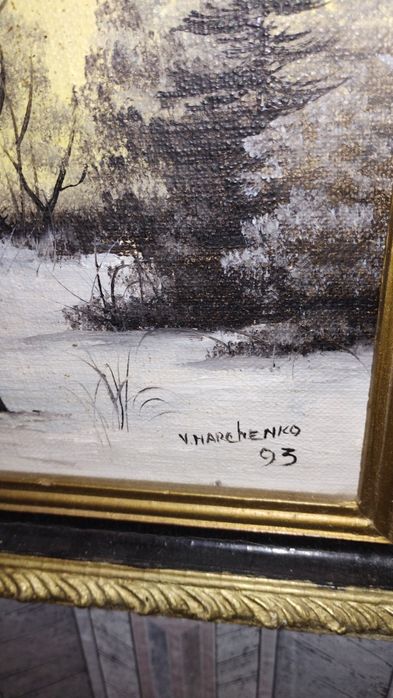 Obraz na płótnie w złotej ramie z 1993 r