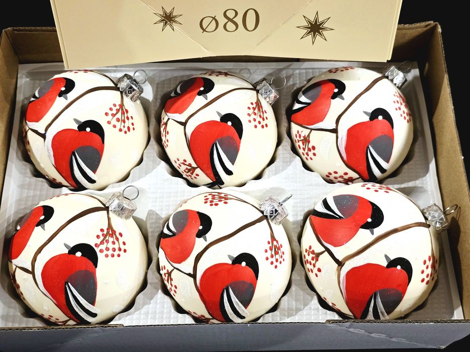 Bombki choinkowe szklane malowane ptaszki gile retro wzory