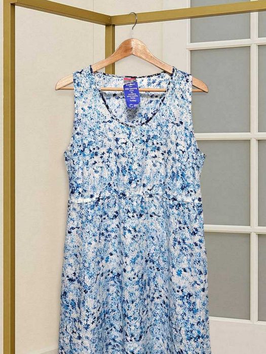 Голубое хлопковое длинное платье макси с карманами Together, р. L/XL