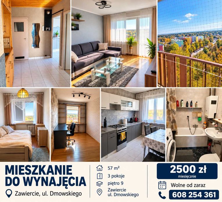 3-pokojowe mieszkanie 57 m² | ZAWIERCIE | UL. DMOWSKIEGO