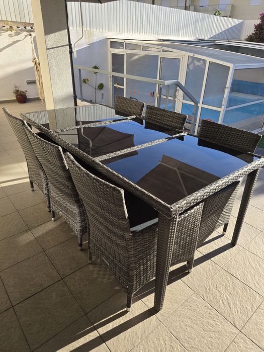 Conjunto de rattan e alumínio para jardim - cinzento