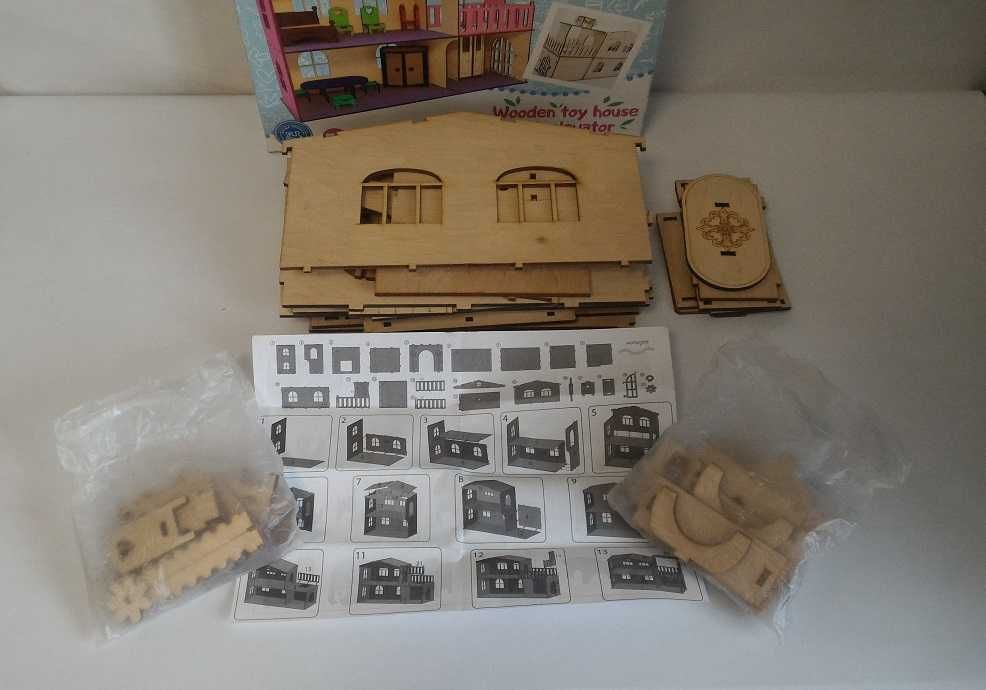 Деревянный кукольный домик с лифтом и мебелью - 3D конструктор