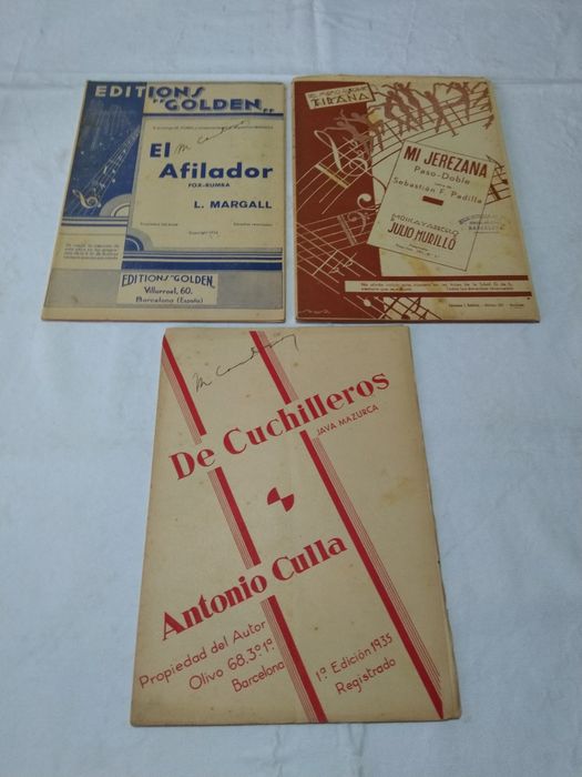 Partituras Musicais El Afilador de Margall, Mi Jerezama de Murillo e De Cuchilleros de A. Culla