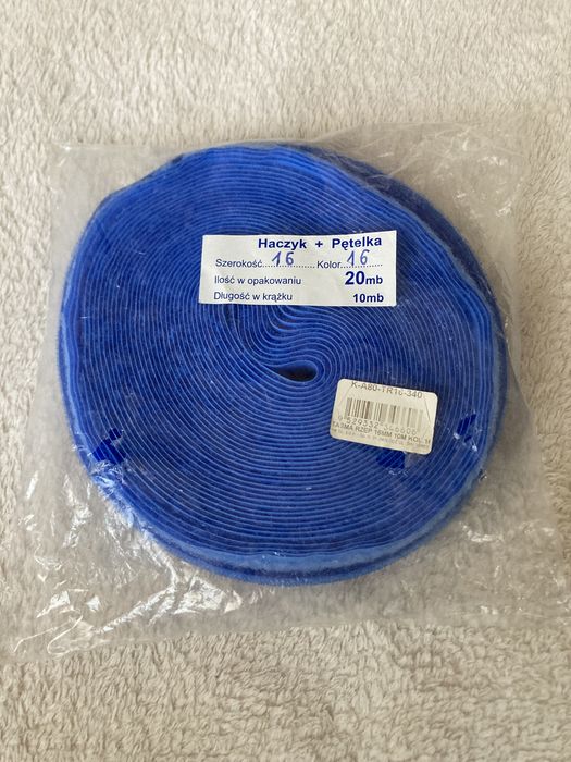 Taśma rzep 10 m x 1,6 cm niebieski haczyk + pętelka