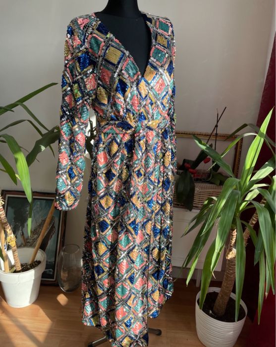 Cekinowa kopertowa sukienka midi asos m 38 L 40
