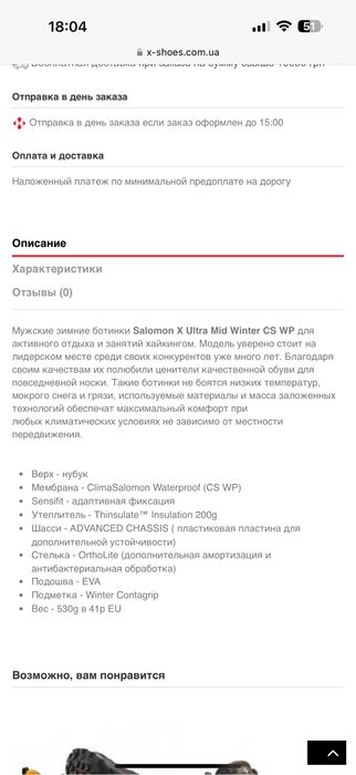 Чоловічі Черевики Salomon X ULTRA MID WINTER CS WP 404795