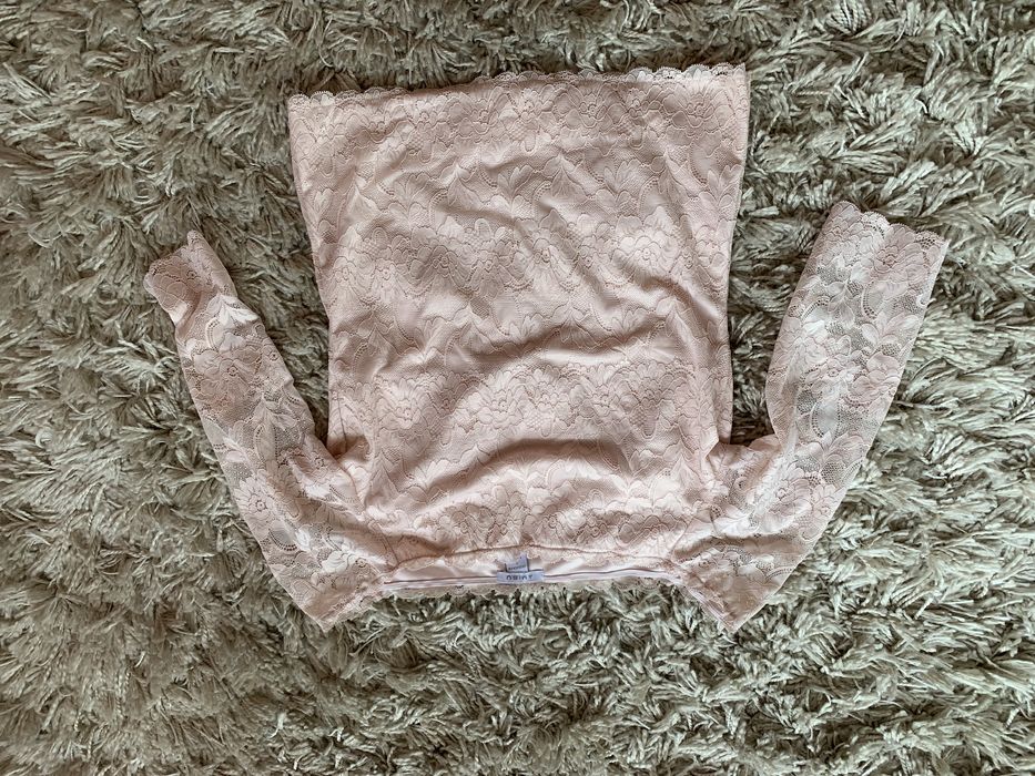 pidroworóżowa koronkowa bluzka hiszpanka L