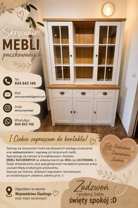 Skręcanie mebli paczkowanych /naprawa mebli/ wzmacnianie szaf, łóżek
