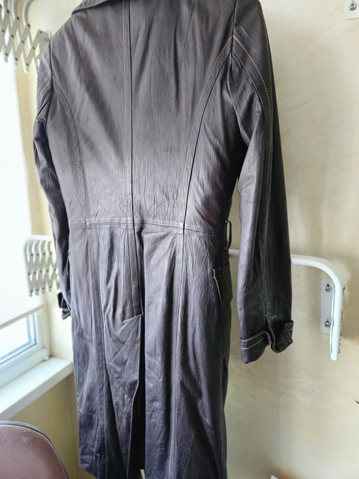 Плащ кожаный натуральная кожа длинный коричневый тренч ретро шкіра