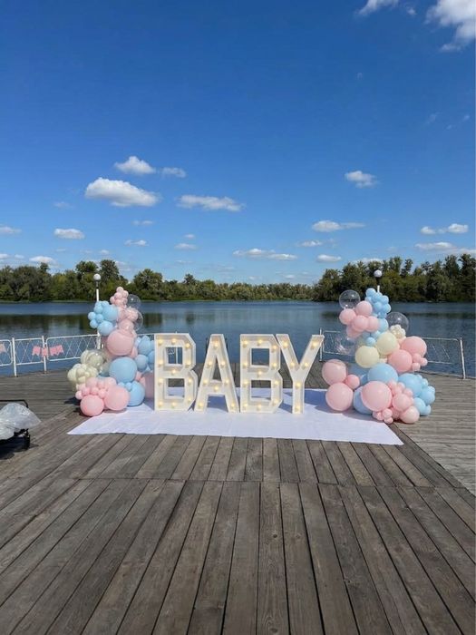 Фотозона з буквами Baby, gender party, гендер паті, фотозона на рік, день народження, хрещення, хрестини