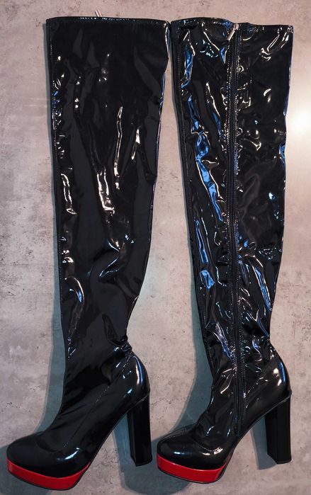 Kozaki za kolano lack LaTeX elastyczne czarne połysk 43