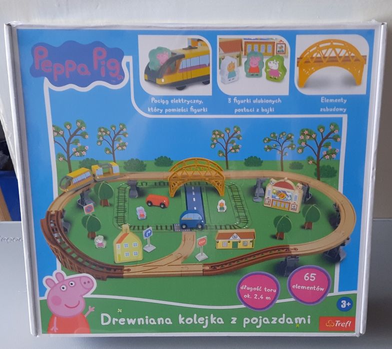 Kolejka elektryczna,drewniana Peppa Pig-lokomotywa na baterie+4figurki
