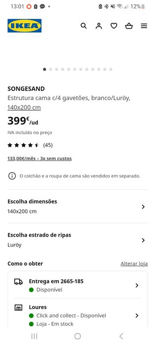 Cama IKEA 140*200 (com 4 gavetões)