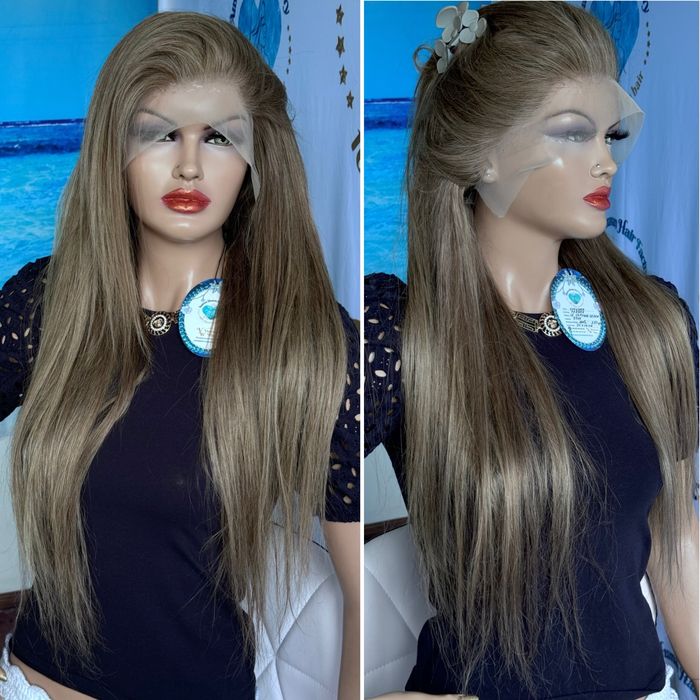 Натуральный парик большая система кожи славянка пепел русый волос 75см