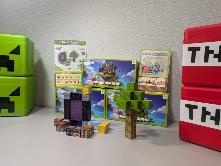 Магнітний конструктор Minecraft 48 шт+ 6 фігурок "Портал у край"