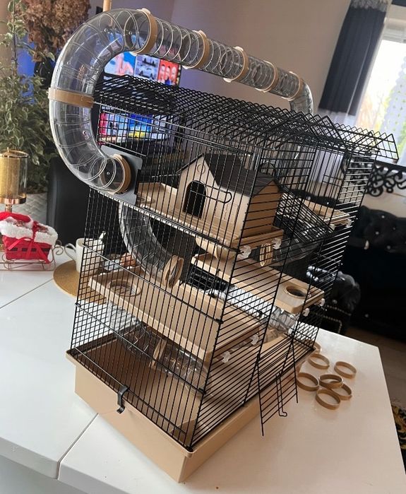 DUŻA Klatka dla chomika myszki gryzonia + poidełko i 2 drabinki GRATIS