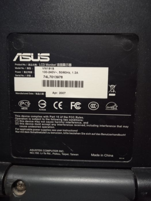 Монітор Asus Model:vw191s.
