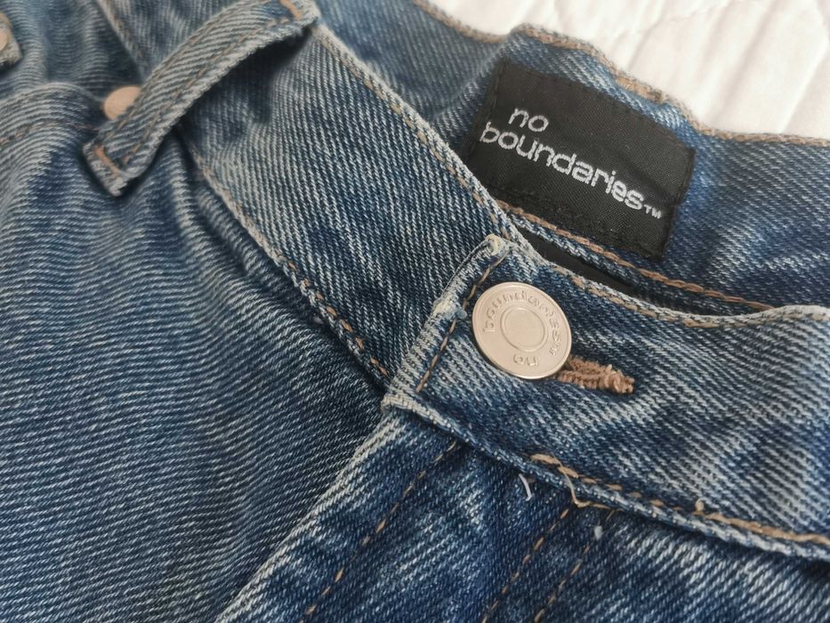 Jeansy Biodrówki No Boundaries Vintage Y2K McBling Dzwony Varsity M L