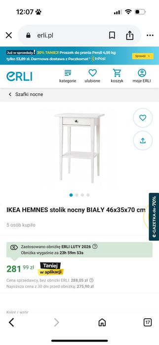 Biały stolik nocny - Ikea, seria Hemnes