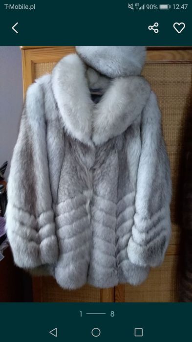 Futro z lisa srebrnego białego XXL  z czapką NIE WYSYŁAM