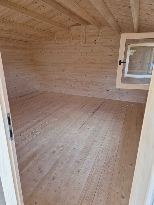 SOLIDNY*piekny*MASYWNY domek drewniany + TARAS* 8m x 5m*40 m2*SCIANY aż 45 mm