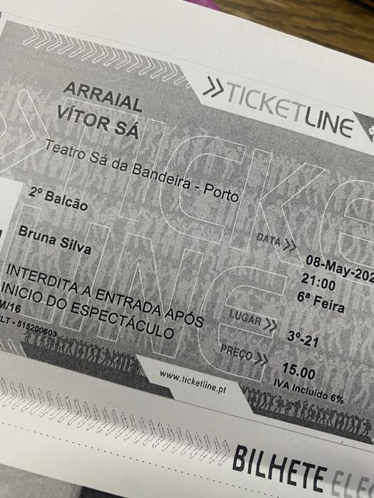 Bilhete para o espetáculo “Arraial”