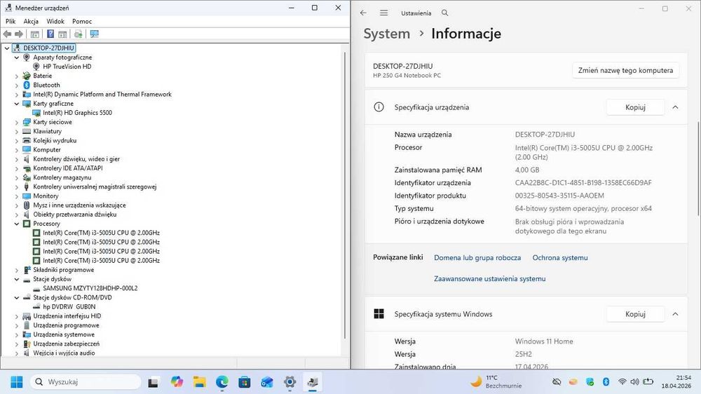 Laptop HP 250 G4 i3 5th SSD Win11 gwarancja.
