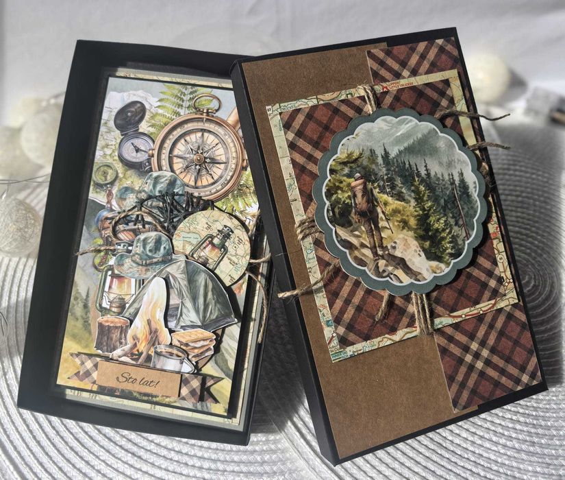 Ręcznie robiona kartka survival podróże camping personalizacja