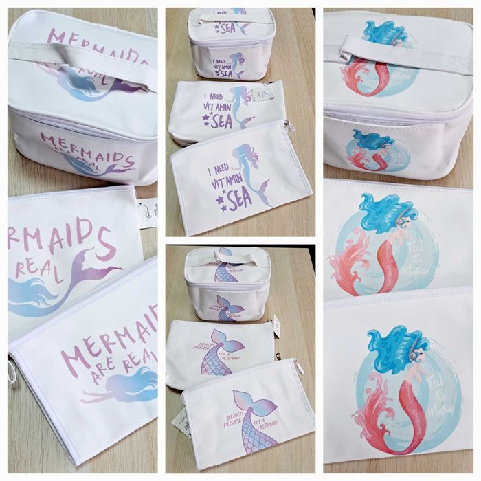 Kosmetyczki, kuferek Mermaid, syrenki- zestaw 4 kompletów ze zdjęcia
