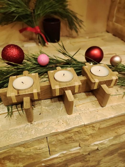 Дубовий підсвічник • ручна робота  • 3 свічки в наборі