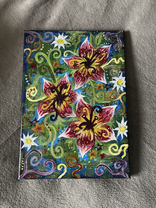 obraz magiczne kwiaty | 21x29,7cm | płótno