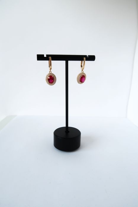 Złote Wiszące Kolczyki z Czerwonym Kamieniem | Próba Złota 585