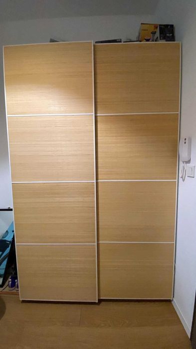 Szafa Ikea Pax 150x66x236 (2 moduły x 75) drzwi przesuwne bambus FJELLHAMAR