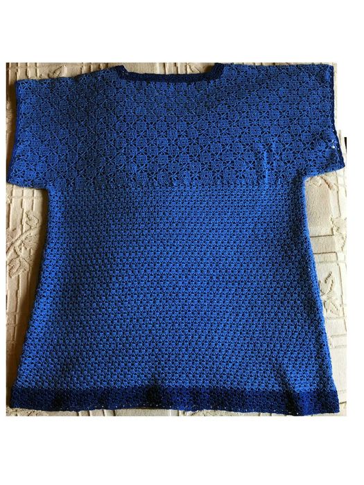 Bluzeczka szydełkowana, niebieska, rozm. 44-46, robota własnoręczna