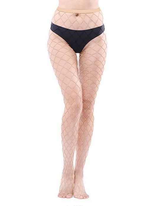 Seksowne rajstopy siatkowe kabaretki bardzo duże oczka XL beżowy