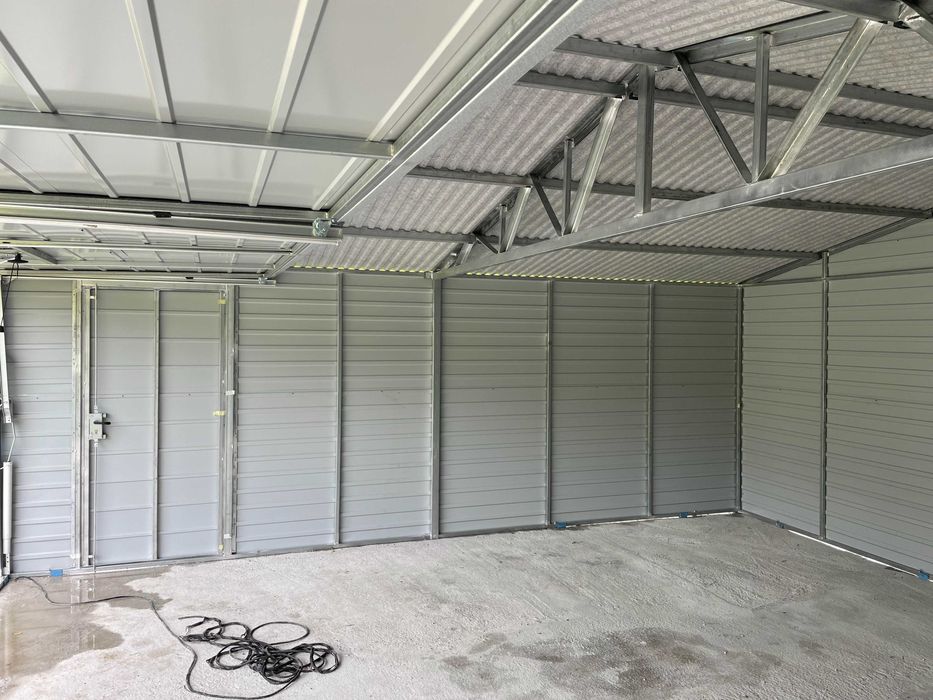 Garaż blaszany 6x5.8, złoty dąb. KONSTRUKCJA OCYNK. PRODUCENT.