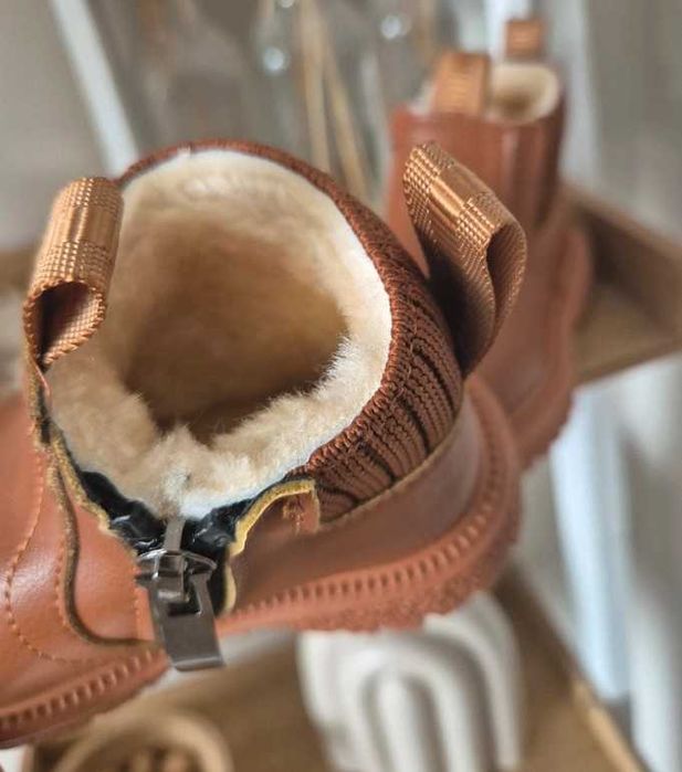 Brązowe botki ocieplane na zimę buty za kostkę rozm 21 (13.7cm)