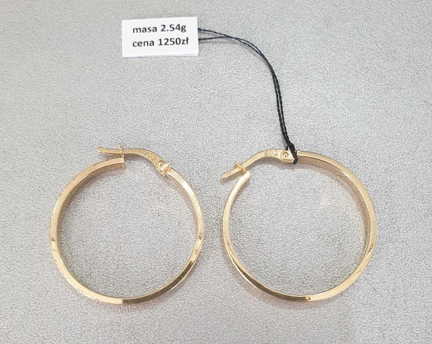 Złote kolczyki pr.585 waga 2.54g 29mm nowe