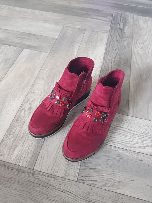 Botki buty za kostkę platforma kamienie zdobione