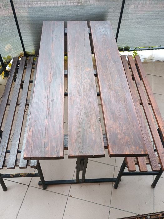 Drewniany komplet ogrodowy ławka + stolik