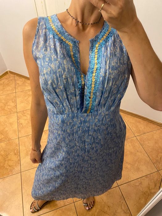 Noa noa sukienka jedwabna jedwab pure silk seta cekiny wiskoza