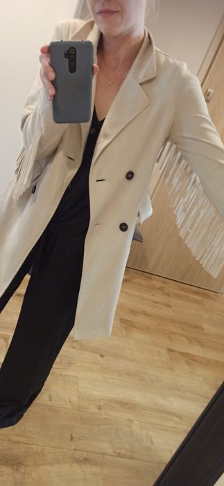 Płaszcz płaszczyk frędzle frędzelki cowboy styl kowbojski M lekki imit