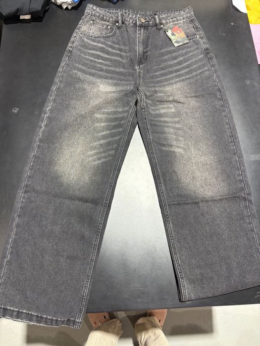 Calças Jeans Derschutze Wide Leg Preto Desgastado Vintage Novas com Etiqueta