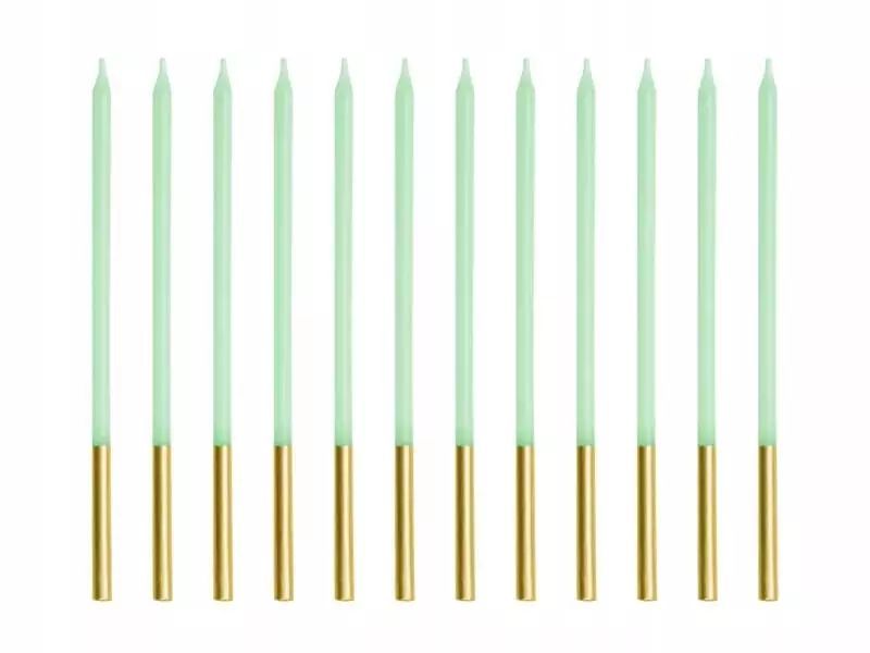 Świeczki na tort proste zielone jasne, 12 szt.. PartyDeco