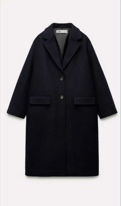 ZARA wełna XS-S jak M-L nowy płaszcz 51% granatowy oversize